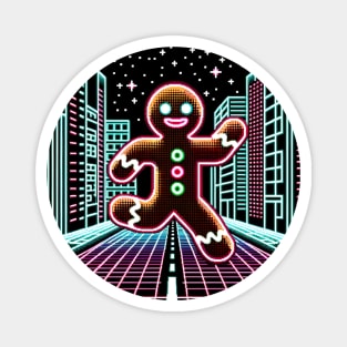 Cyberpunk Christmas: Neon Gingerbread Man in Retro Arcade Style Magnet